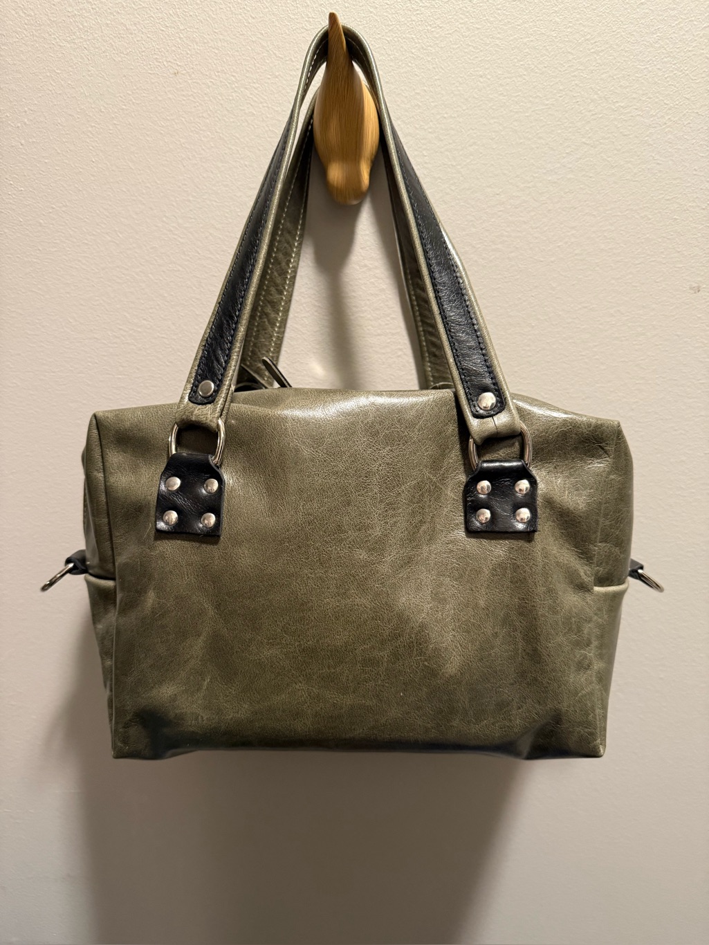 Olive Green Leather Satchel Bag - Women